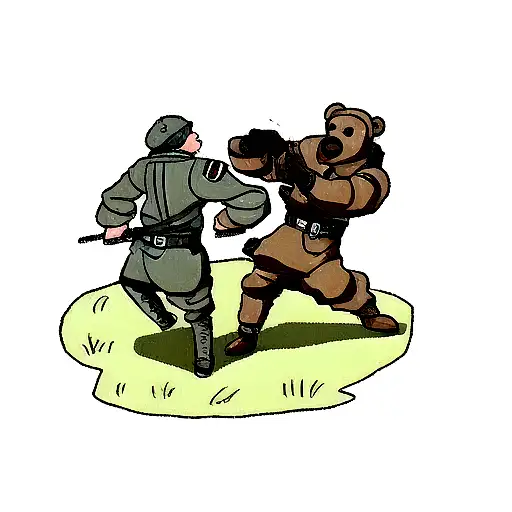 Soldier And Bear Fighting Side By Side In A Video Game World