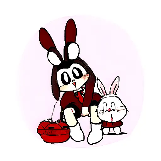 Adult Buggs Bunny Holding Back Baby Tasmania Devil By The Diaper