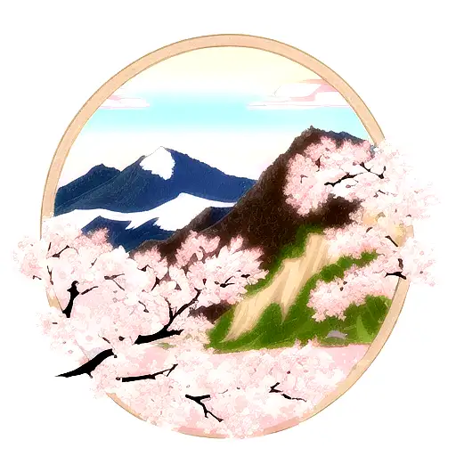 Cherry Blossom With Mountain