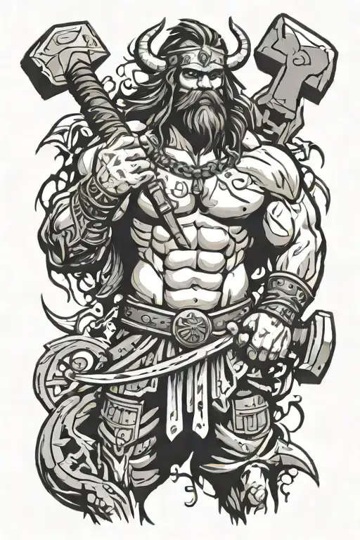 Barbarian Holding A Hammer