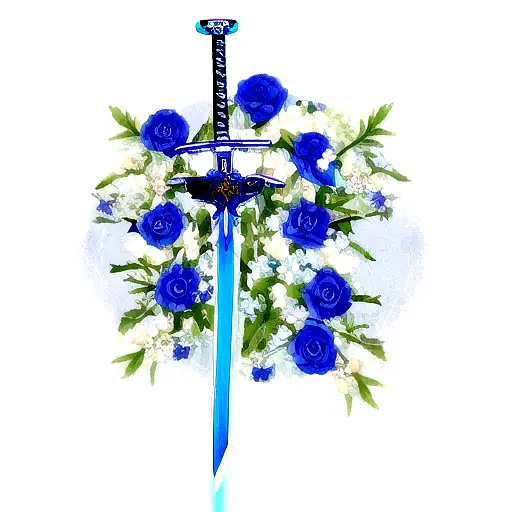 Blue Flower With A Sword In The Middle