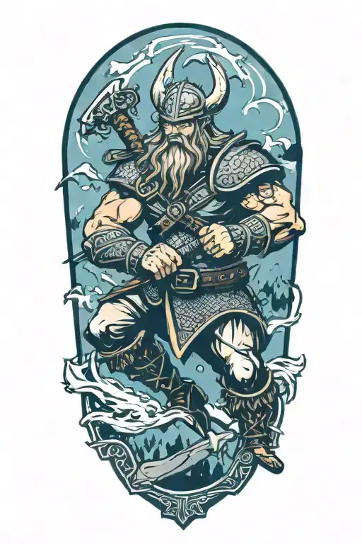 Viking Fighting Giants With Hammer