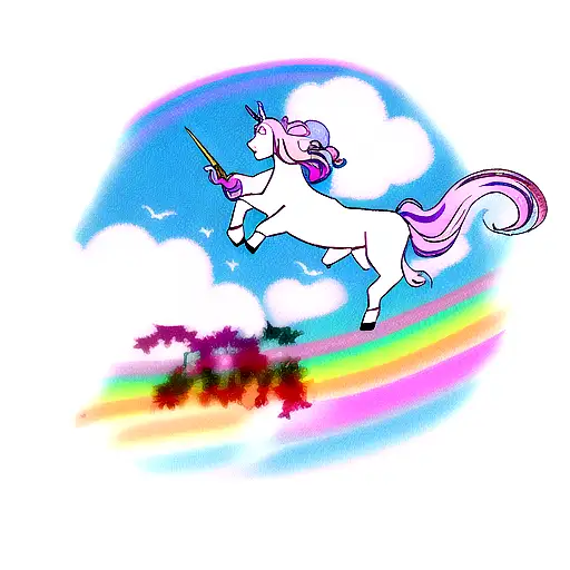 Unicorn Flying Over Rainbow And Cosmestics