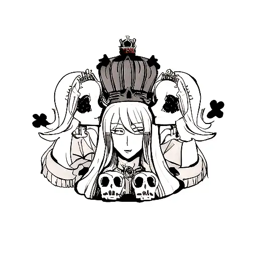 Skull With Crown And Two Queens Around It