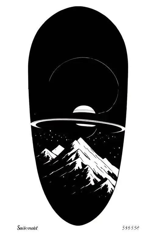 Forming Saturn On Top Of A Mountain Peak Surrounded With Patterns