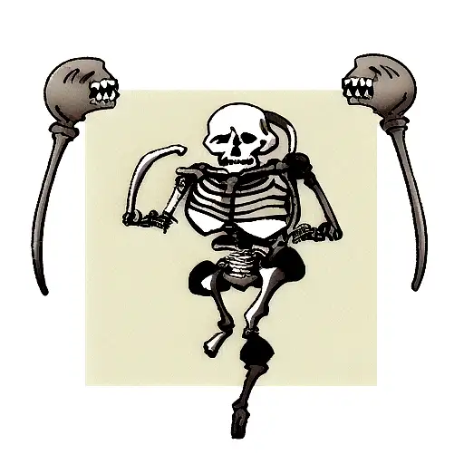 A Realistic Portrait Of A Skeleton Rounders Player Swinging A Bat