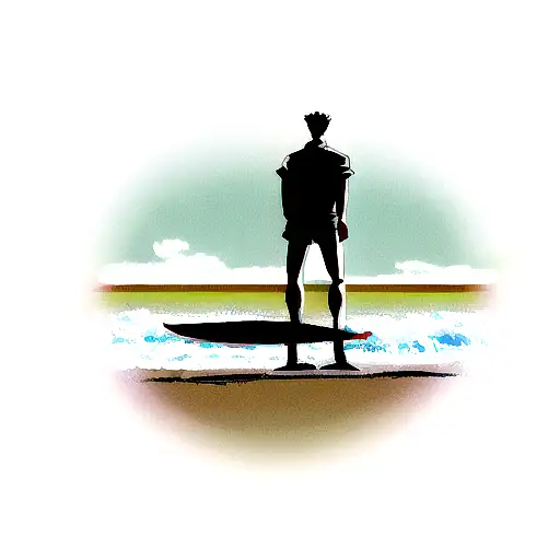 Man Standing On A Broken Surfboard