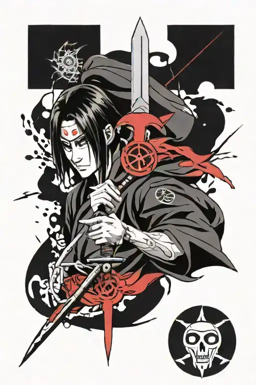 Itachi Uchiha With Big Kunai Knife As Center Piece