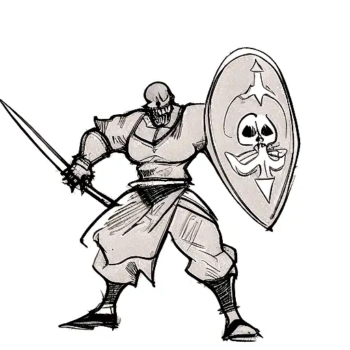 A Sketch-style Tattoo Of Sir Daniel Fortesque From Medievil Wielding His Sword And Shield