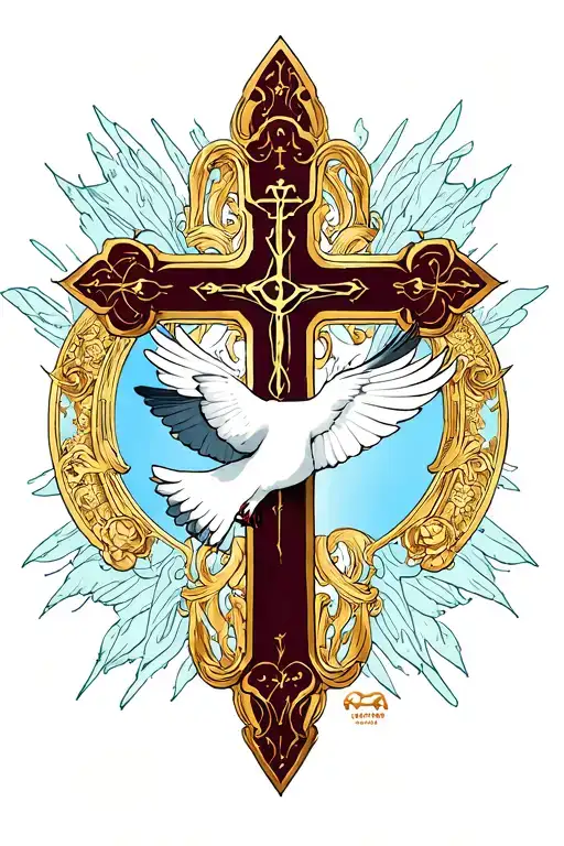 Catholic Cross With Dove Anime Art