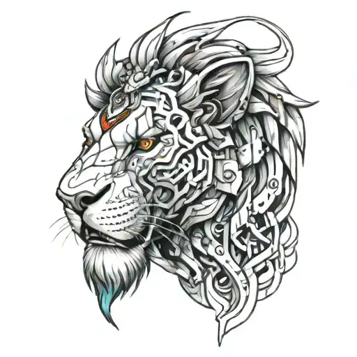 Cyborg Lion Face