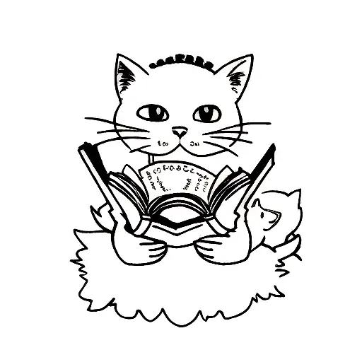 A Gothic-inspired Tattoo Featuring A Cat Reading A Book In Front Of A Medieval Castle