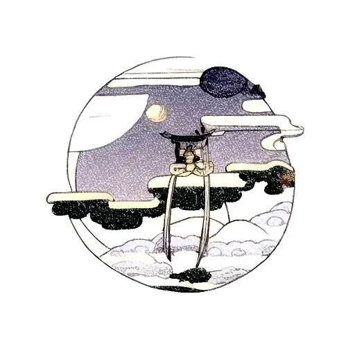 Japanese Sword With Night Sky And Moon Background