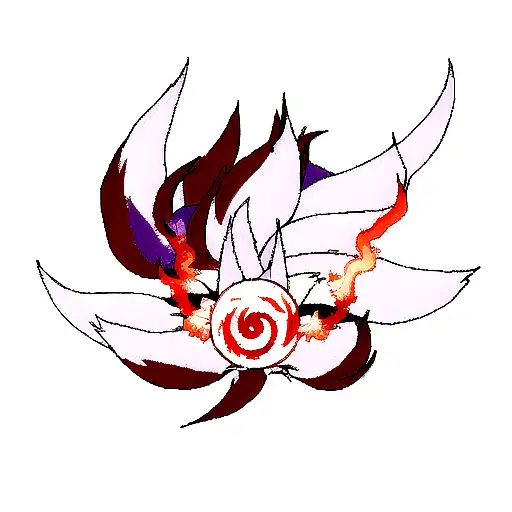 Nine Tail Fox With Blood Moon And Orbs Of Fire