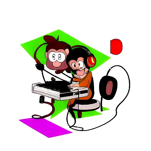 Monkey Playing Midi Keyboard Wearing Headphones