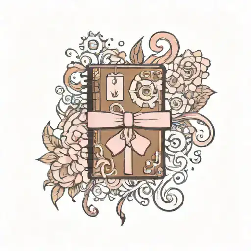 A Brown Notebook With Healing Symbols Alll Over It And A Pink Bow In Middle