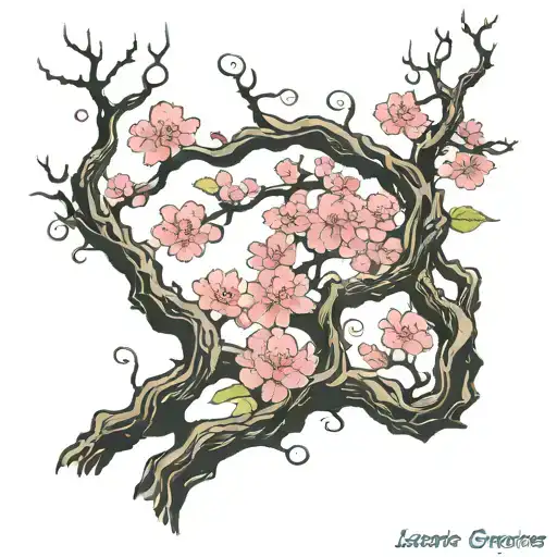 Sakura Tree And Tree Spirits On Branches