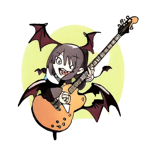 A Guitar With A Vampire Bat Flying Out Of It
