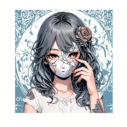 Anime Girl With A Broken Porcelain Mask
