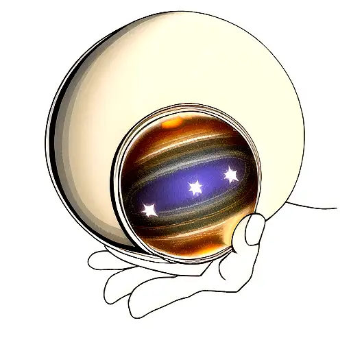 Saturn As It Is Held By A Hand And In The Background Many Stars And The Solar System