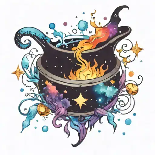 Colorful Cosmic Space Galaxy Crystals Witch Cauldron