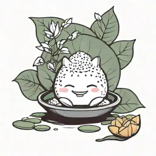 Smiling Onigiri Smelling A Lotus Flower