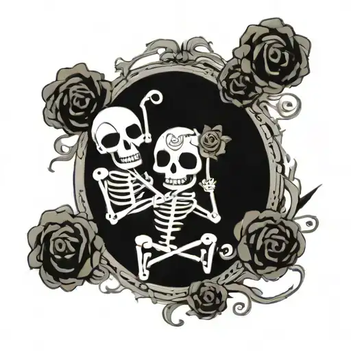 Three Cartoon Skeletons Doing Funny Weird Things Intertwined