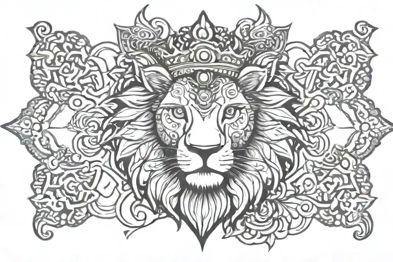 Crowned Lion In Mandala Design Incorporating
