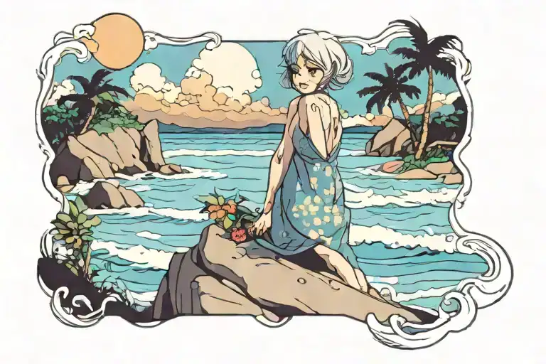 Grandmother At The Beach Scene