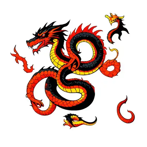 Cerberus And Snake With A Dragon