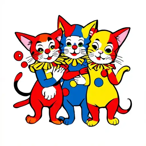 Three Clown Cartoon Cats Playing