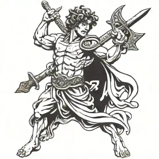 Greek Statue And Sword Stabbing