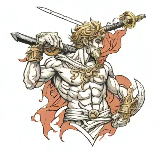 Greek Statue And Sword Stabbing In The Chest