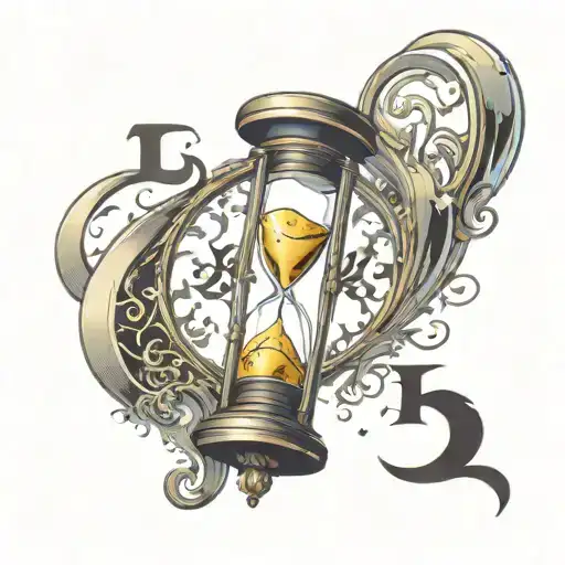 Golden Hourglass With The Letters L And B Incorporated In The Design