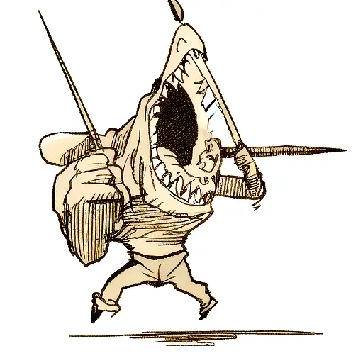 A T-rex Skull With An Open Mouth With A Spear Going Through It