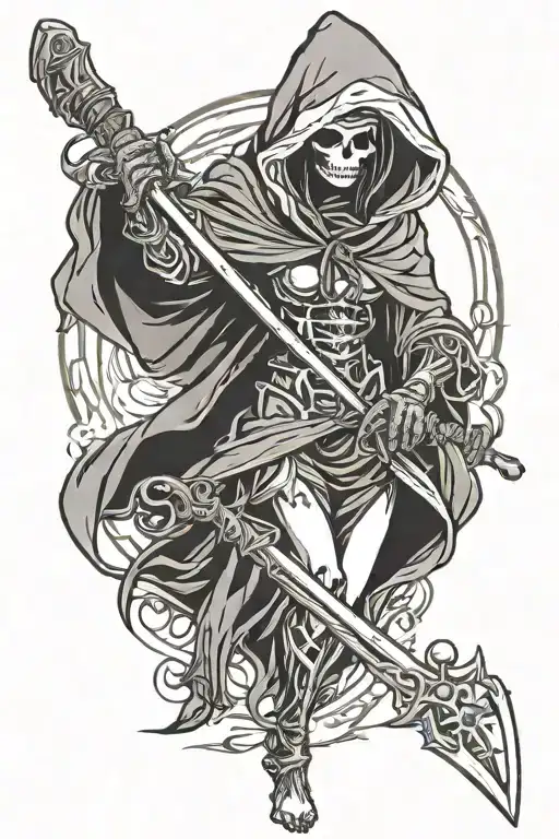 Hooded Grim Reaper Girl Holding Scythe