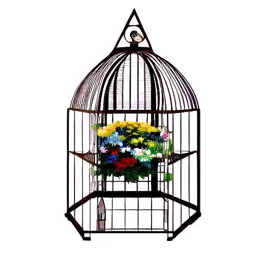 Triforce Inside A Bird Cage With Flowers