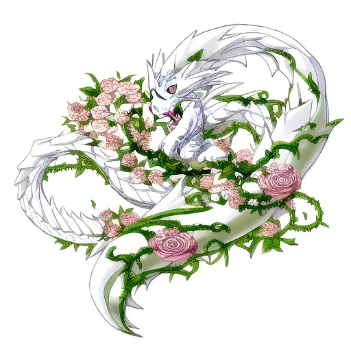 White Dragon With Flowers And Vines