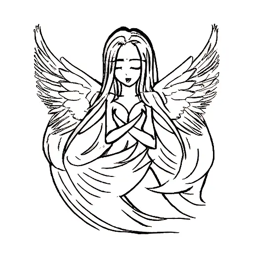 A Sensual Silhouette With Angel Wings Embracing A Heart