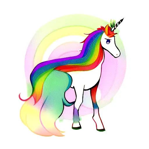 Unicorn With Rainbow Maine And Green Eyes