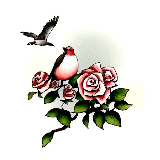 Rose With Bird Horizontal