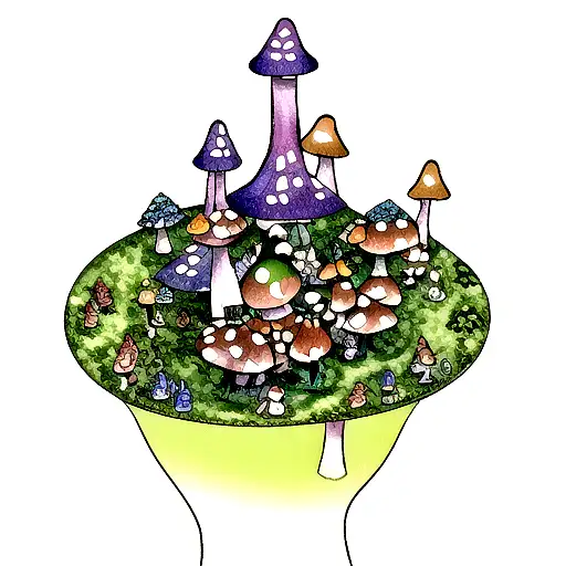 A Mystical Forest With Towering Mushrooms And Fairies Dancing Among Them