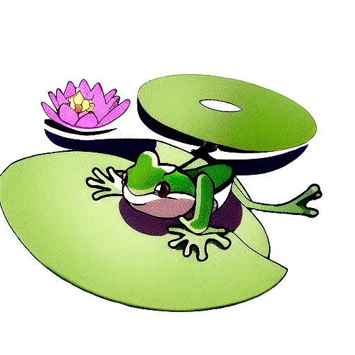 Frog On A Lilly Pad Catching A Fly