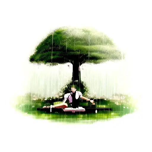 Zoro Under Blossom Trees In The Rain