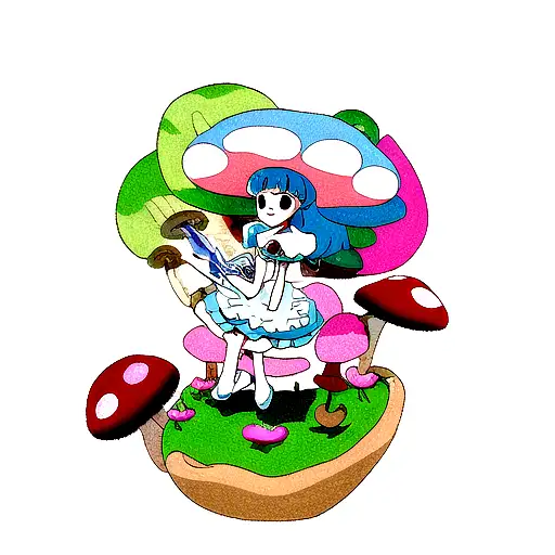 Melanie Martinez Fairy With A Knife While Sitting On A Mushroom With Flowers All Over