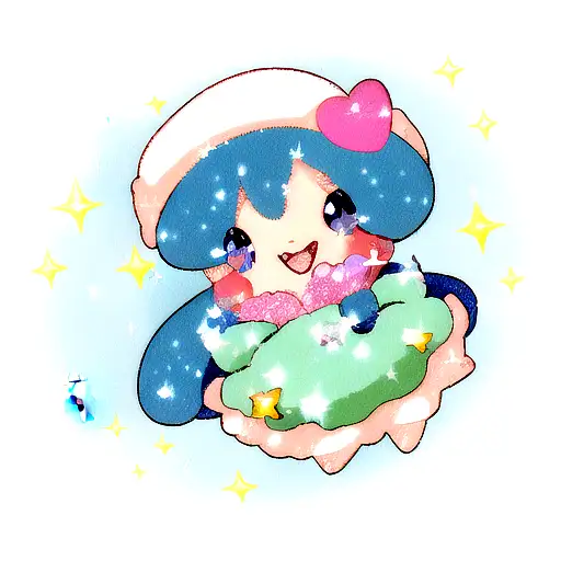 Kawaii Pokemon Holding Hearts And Bubbles With Sparkling Glitter All Over