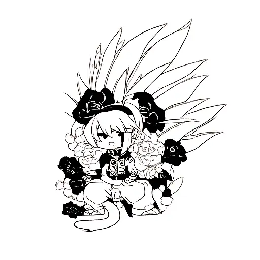 Dragon With Flowers Black And White