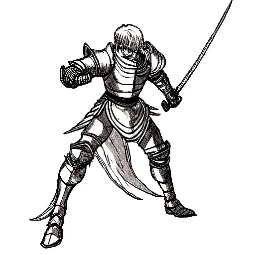 Berserk Anime Character With A Greatsword Fighting His Own Dragon Armor