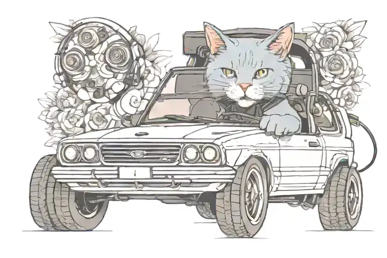 A Russian Blue Cat Wearing Headphones And Driving A Ford Xr8 Car