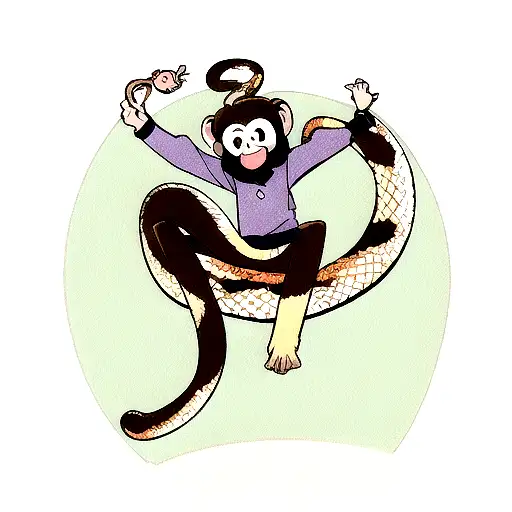 Monkey Posing With A Snake